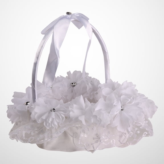HONMEET Romantic Heart-Shaped Wedding Basket White Bamboo Lace for Flowers and Petals