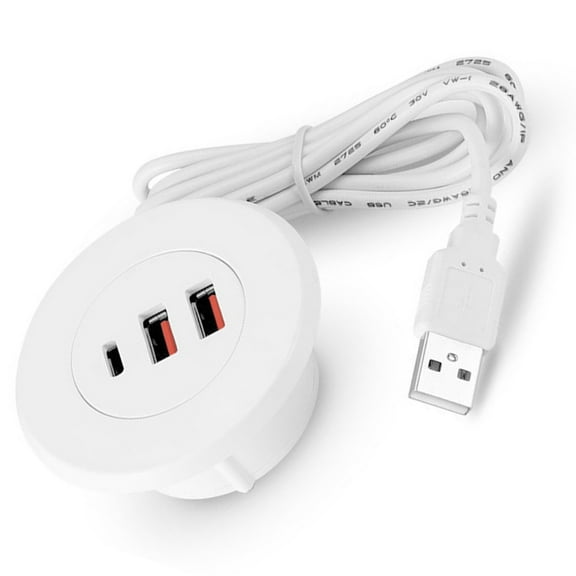3 Port Embedded USB Charging Hub for Desks USB Round Desk Grommet Hole Adapter