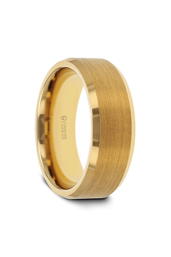 HONOR Tungsten Men Wedding Ring Gold Plated Band Matte Finish Polished Edges