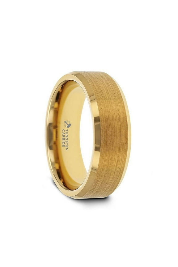 HONOR Tungsten Men Wedding Ring Gold Plated Band Matte Finish Polished Edges