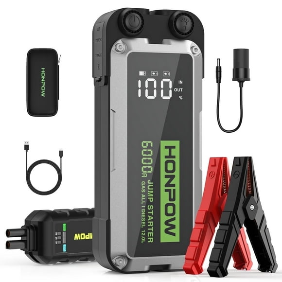 Honpow Car Battery Jump Starter 6000A Peak 28000mAh Powerful 12V Portable Jump Box (for All Gas or up to 12L Diesel) with USB, Type-C Quick Charge, DC Output, LED Light