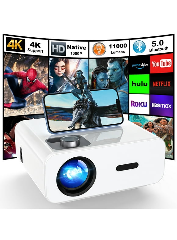 HONPOW Projector, Native 1080P Full HD Bluetooth Projector, 11000 Lumens Mini Portable Outdoor Indoor Movie Projector Compatible with Laptop, Smartphone, TV Stick, Xbox, PS5
