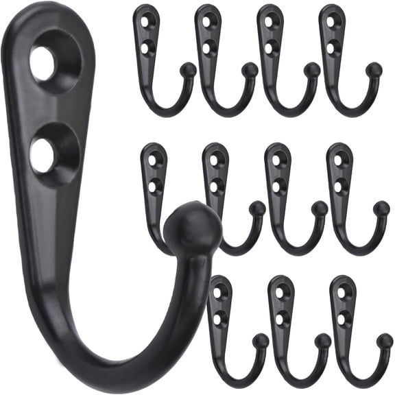 HONSHEN 12Pcs Wall Mounted Coat Hooks,Single Prong Robe Hook for Hanging,Black-Painted