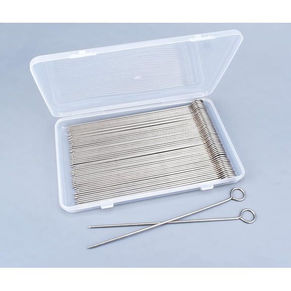 HONSHEN 50pcs 8Inch Stainless Steel Skewers,Roast Goose Needle Barbecue,BBQ Skewer Sticks,Packed in a plastic Box for BBQ Grilling Kebob Meat Chicken Vegetable Appetiser