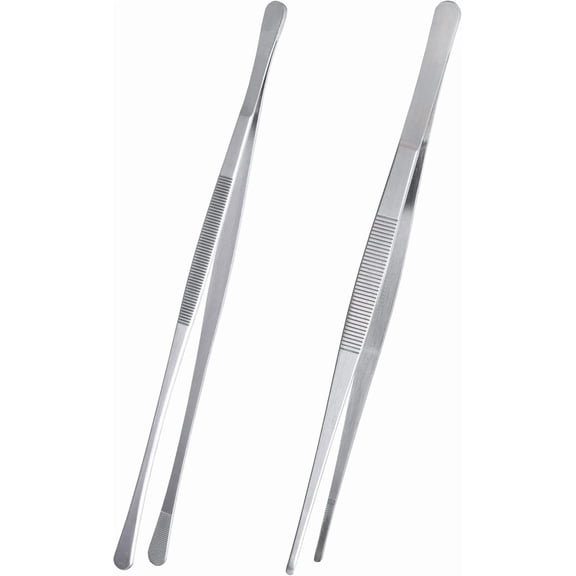 HONSHEN Tweezer Tongs, 12-Inches Stainless Steel Food Cooking Tongs for Kitchen Cooking BBQ Grilling Meat,Set of 2