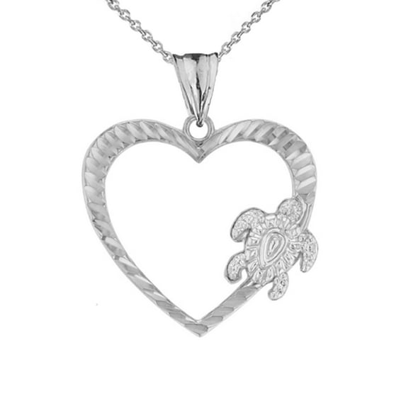 HONU HAWAIIAN TURTLE HEART PENDANT NECKLACE IN WHITE GOLD : 14K Pendant with 22" chain
