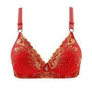 HONVEIO Bras for Small Chested Women Woman's Comfortable Lace Breathable Bra Underwear No Underwire Bras for Women S-759 Red-a M