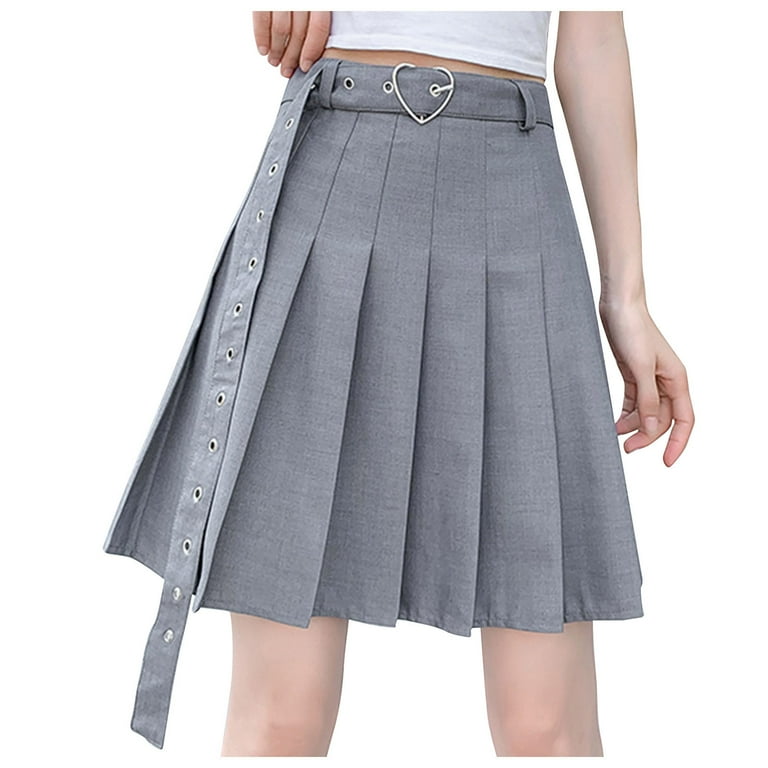 HONVEIO Cute Skirts for Women Women Fashion Fancy High Waist Slim Elastic Casual Pleated Frilly Skirt Women Skirts S 232 Gray M Walmart