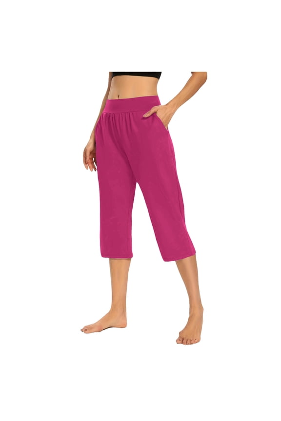 Plus Size Jeans Solid Elastic Waist Pocket Cropped Pants Casual Stretchy Stylish Pants for Spring Summer Women's Clothing Pink-a