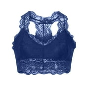 HONVEIO Sports Bras for Women Large Bust Women Plus Size Vest Crop Wire Comfy Bra Lace Lingerie V-Neck Underwear Sports Bras for Women High Support S-385 Blue XXL