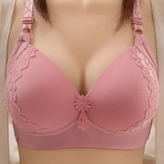 HONVEIO Wireless Bras for Women in Clearance Womens Solid Lace Lingerie Bras Plus Size Underwear Bralette Bras Comfortable Bra Cotton Bras 1-Pink 44C
