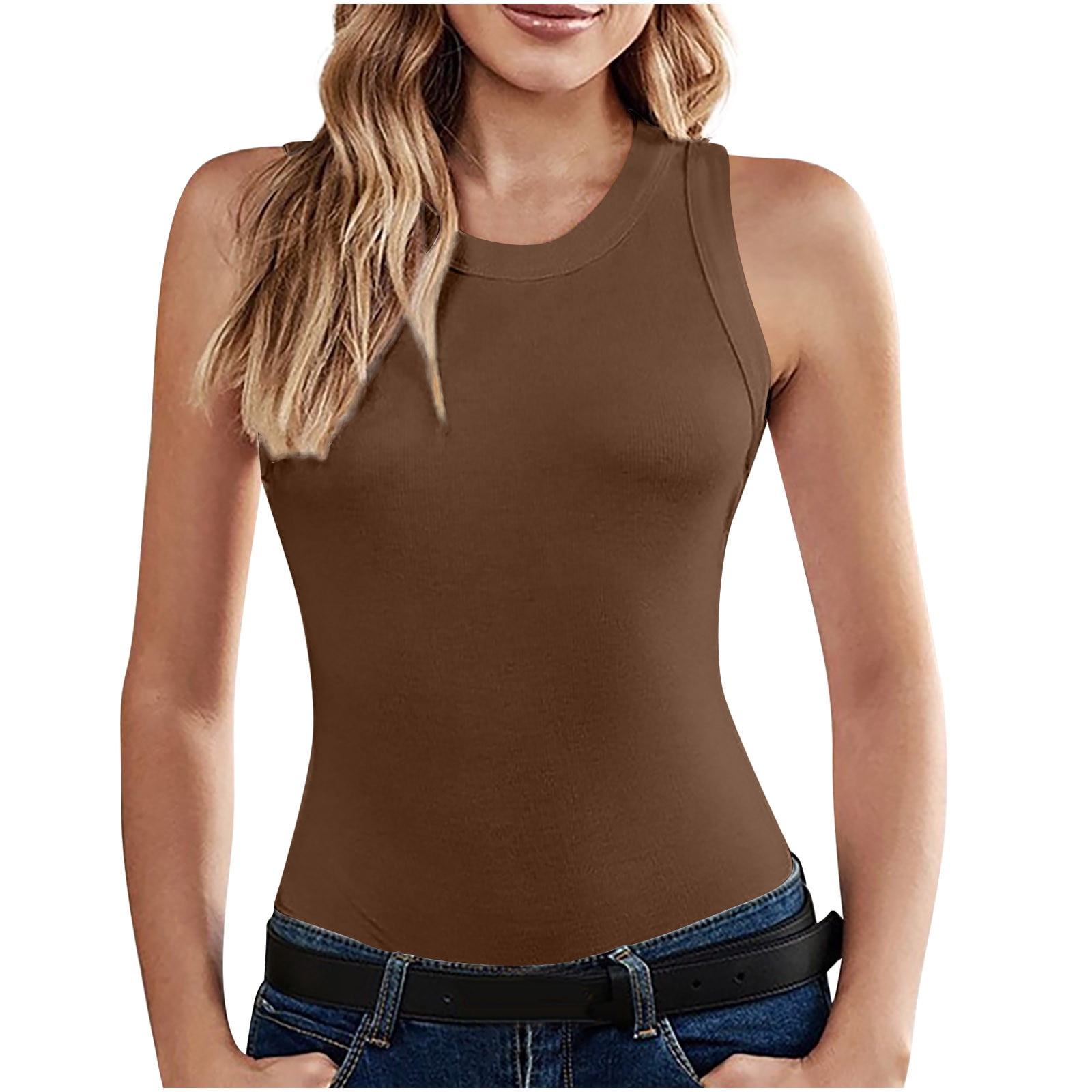 HONVEIO Womens Camisole Women's Casual Loose Solid Color Crewneck