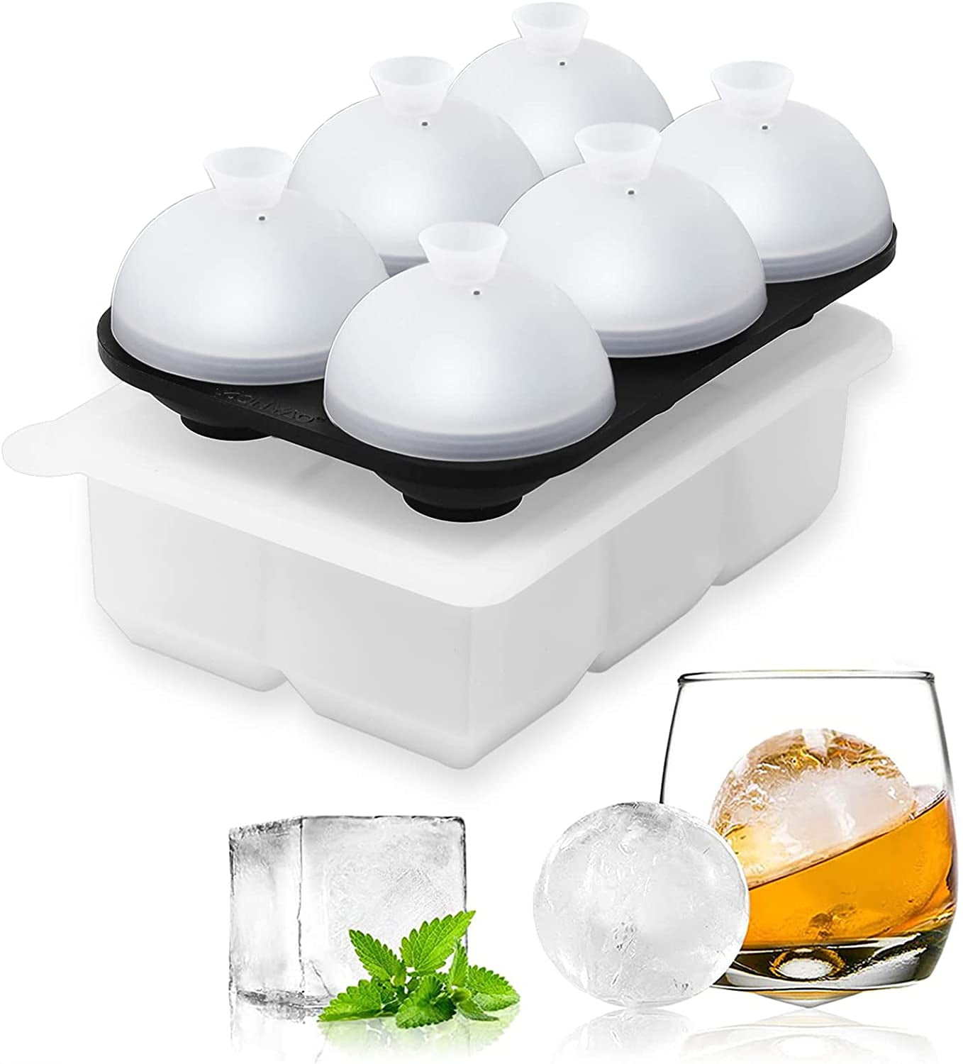 Viski Ice Mold, Sphere Shaped Ice Cupe Maker, Large Ice Cube for Cocktails,  DIY, Bath Bombs, and Chocolates, 2 Inch, Set of 4, Black