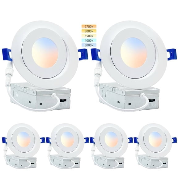 HONZIN 6Pk 4 Gimbal Recessed LED Downlight 9W 750LM 5CCT Dimmable IC ETL