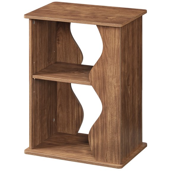 HOOBRO 17.2" 3-Tier Wave-Patterned End Table with Adjustable Shelf, Walnut
