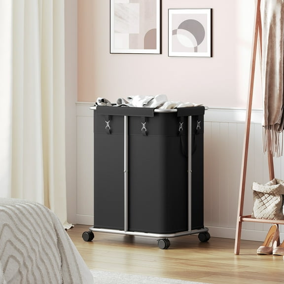 HOOBRO 170L Laundry Basket with Wheels, 45 Gallons Rolling Laundry Hamper, Narrow Slim Laundry Sorter with Removable Oxford Fabric Bag, Laundry Room, Dorm Room, Bedroom, Black BB05XY01