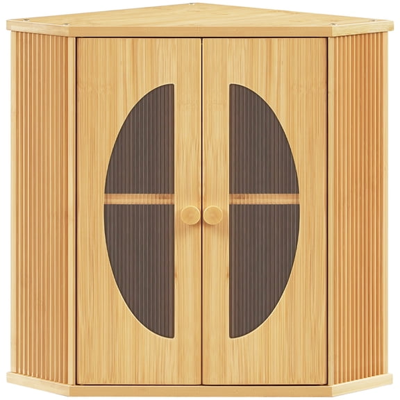 HOOBRO 2-Tier Corner Bamboo Bread Box with Acrylic Wavy Doors & Fluted Side Panels, Natural