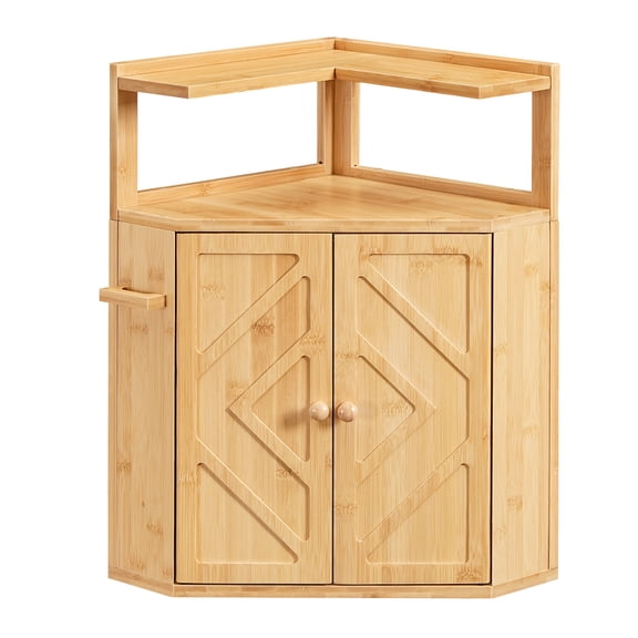 HOOBRO Modern 2-Tier Corner Bamboo Bread Box with Removable Shelf & Clip Holder, Natural