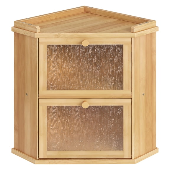 HOOBRO 2-Tier Corner Bamboo Bread Box with Shelf, Natural