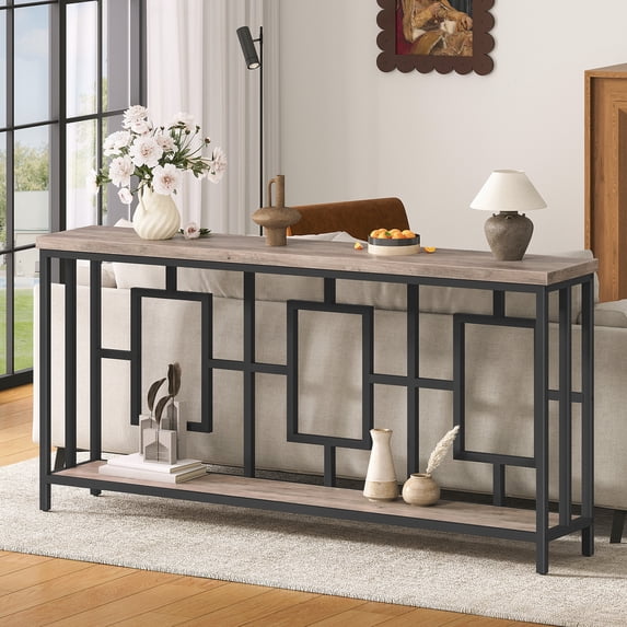 HOOBRO 2-Tier Entryway Table, Console Table, Display Stand with Open Storage, for Entryway, Foyer, Living Room, Bedroom, Dining Room, Hallway, Greige and Black BG128XG01