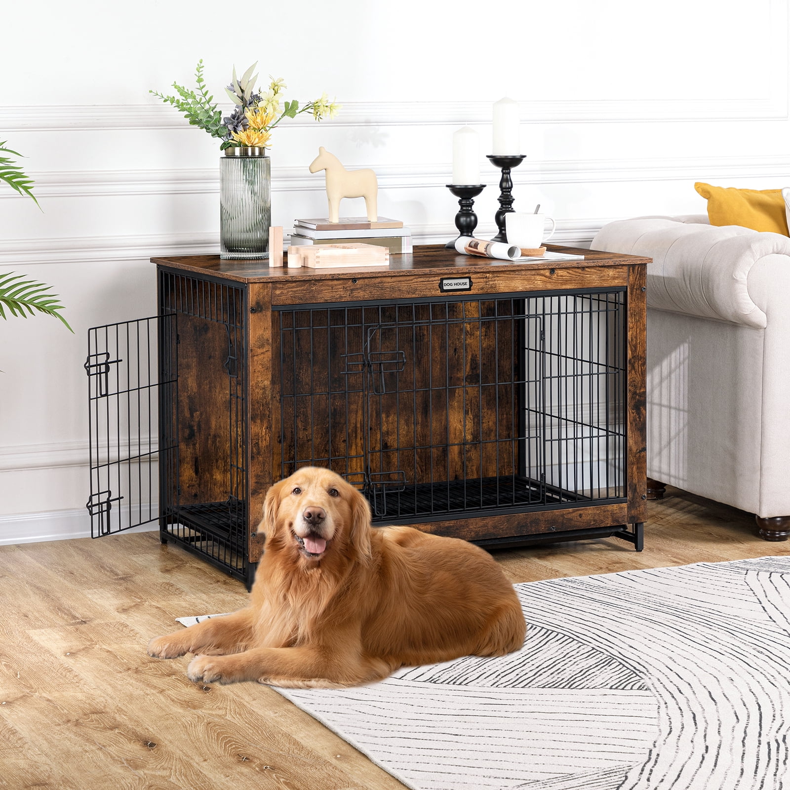 HOOBRO 26.9"H Dog Crate Furniture Wooden Pet Furniture with Pull-Out ...
