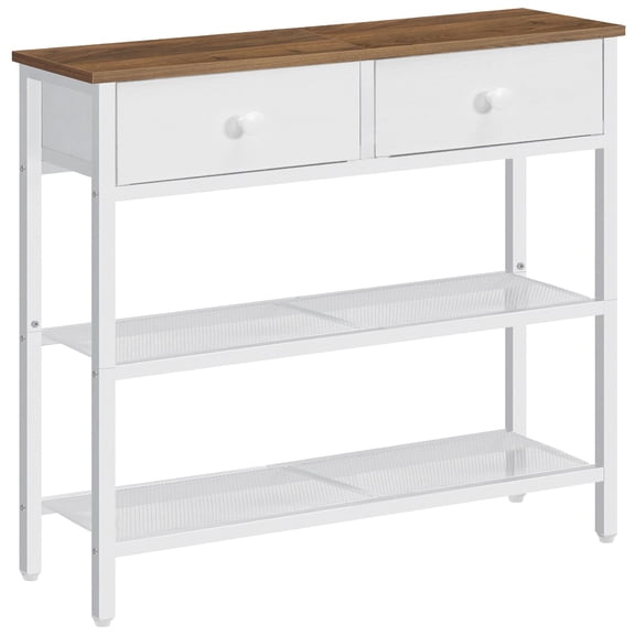 HOOBRO 29.5" Narrow Console Table with 2 Fabric Drawers, Sofa Table, Small Entryway Table with 3-Tier Storage Shelves, Behind Couch Table, for Living Room, Hallway, Rustic Brown and Black BF72XG01