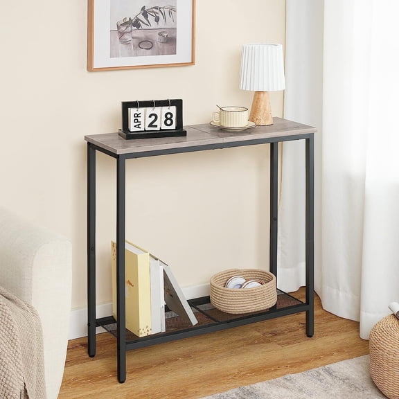 HOOBRO 29.5" Narrow 2-Tier Console Table with Shelf, Greige and Black