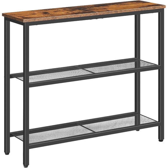 HOOBRO 29.5" Narrow Console Table with 3-Tier for Hallway and Living Room Rustic Brown and Black BF73XG01