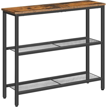 HOOBRO 29.5" Narrow Console Table with 3-Tier for Hallway and Living Room Rustic Brown and Black BF73XG01