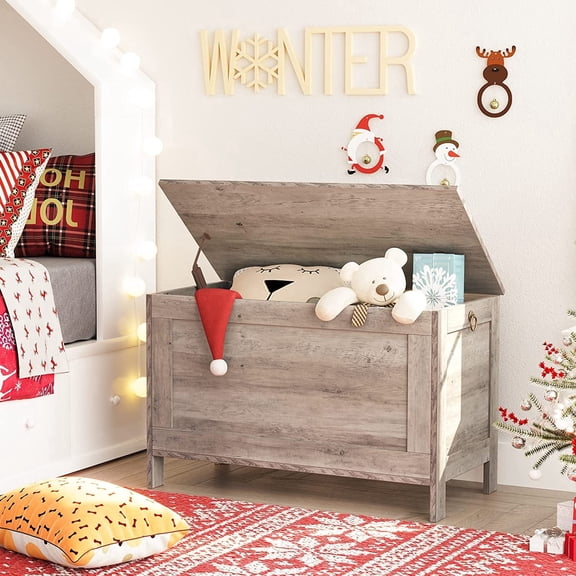 HOOBRO 29.9" Storage Chest Toy Box Organizer Storage Bench with Safety Hinge Entryway Greige