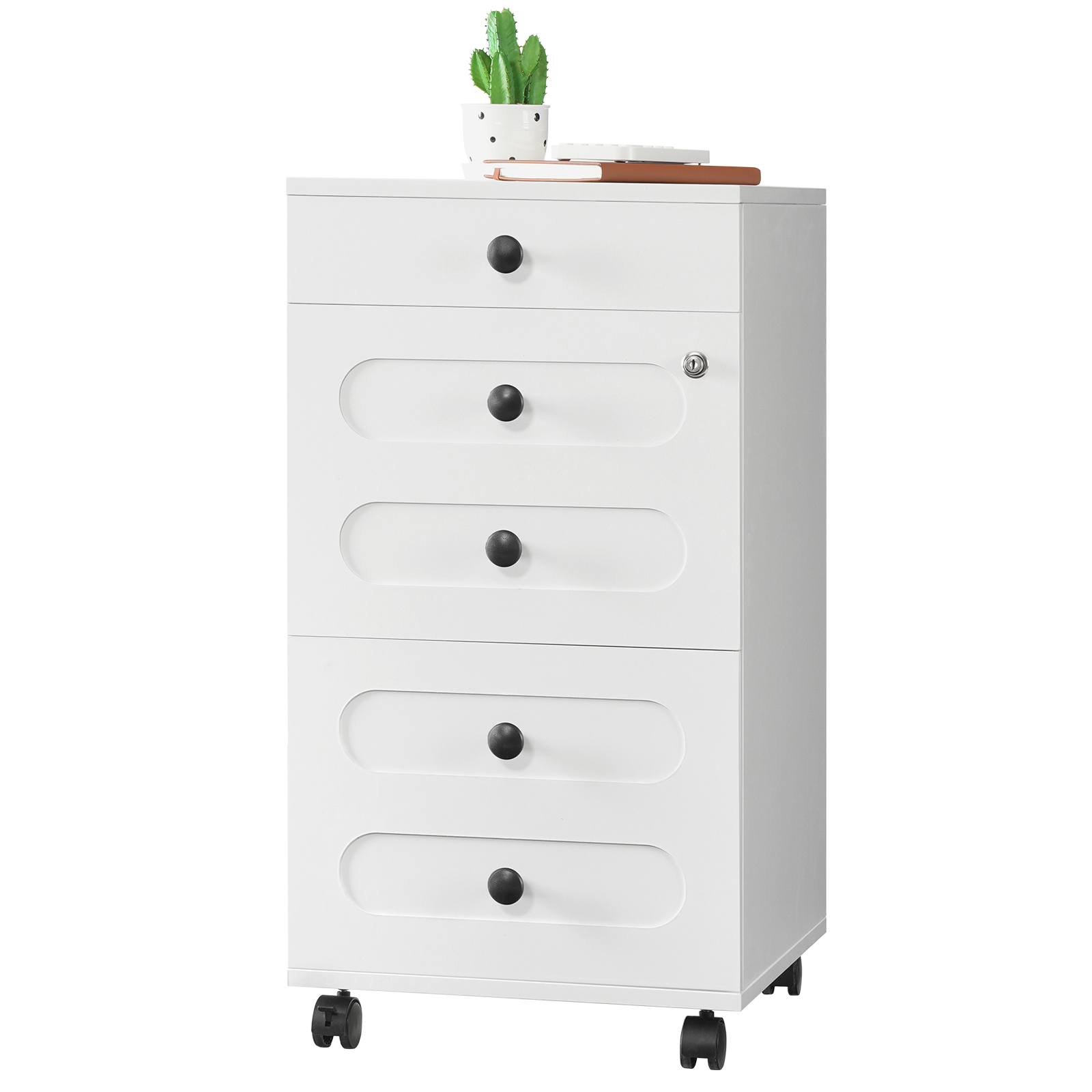 HOOBRO 3 Drawer File Cabinet with Lock, Wooden Farmhouse Office Storage Cabinet, Under Desk Mobile Filing Cabinet fits Letter / A4 Size for Home Office, Modern Rolling Printer Stand, White WT32WJ01