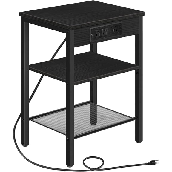 HOOBRO 3-Tier 15" End Table with USB Port & Adjustable Shelves Living Room Brown BB112BZ01