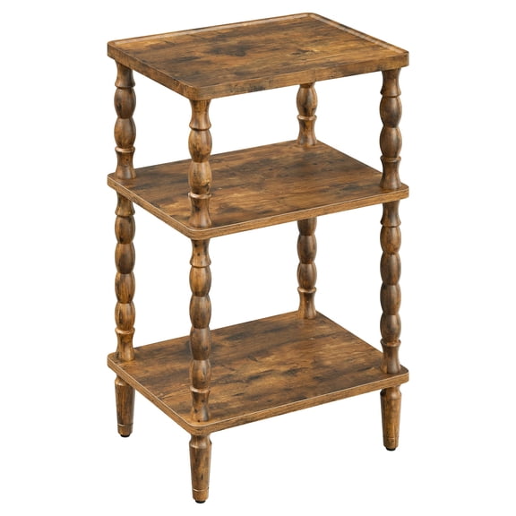 HOOBRO 3-Tier End Table with Solid Wood Legs, Rustic Brown