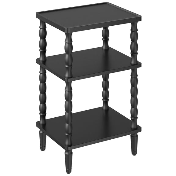 HOOBRO 3-Tier End Table with Solid Wood Spindle Legs, Black