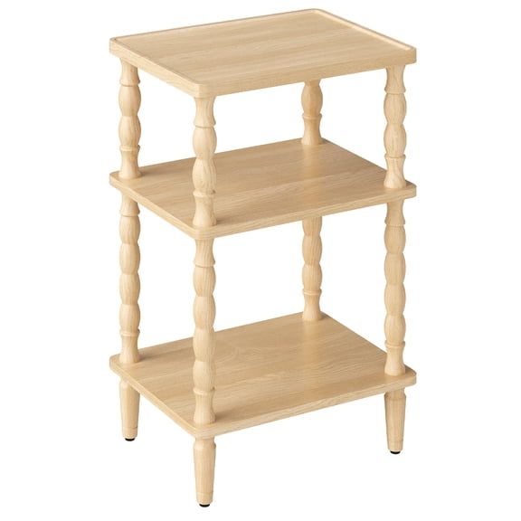 HOOBRO 3-Tier End Table with Solid Wood Spindle Legs, Natural