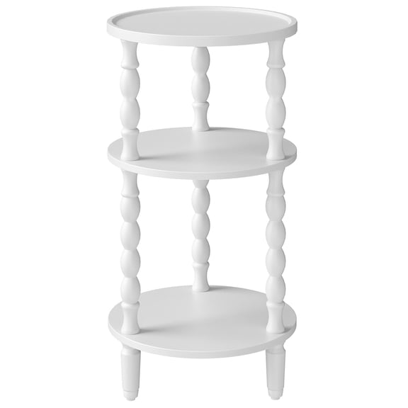 HOOBRO 3-Tier Round End Table with Rubberwood Leg, White