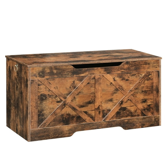 HOOBRO 39.4"L x 15.7"W x 19.9"H Storage Bench, Blanket Chest with Safety Hinge, Storage Trunk Organizer, U-Shaped Cut-Out, for Living Room, Bedroom, Entrance, Rustic Brown BF177CW01