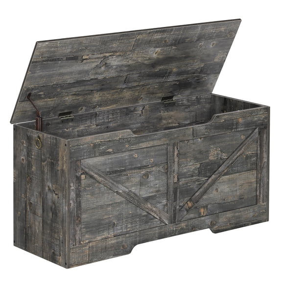 HOOBRO 39.4" Retro Wooden Storage Bench with U-Shaped Pull, Safety Hinge & 220-lb Capacity, Vintage Gray