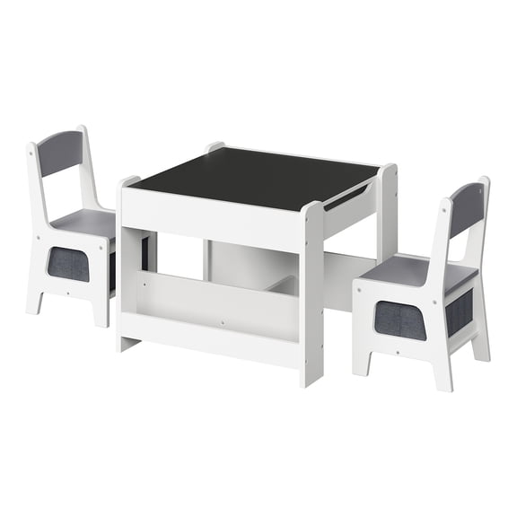 HOOBRO 4-in-1 Kids Activity Table and Chair Set with Double-Sided Top, Storage Drawers & Bookshelf, Gray