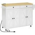 thumbnail image 1 of HOOBRO 43.3" Rolling Kitchen Island with Charging Station Kitchen Island Cart with Spice Rack and Hooks Kitchen Living Room White and Natural WN11UZD01, 1 of 9