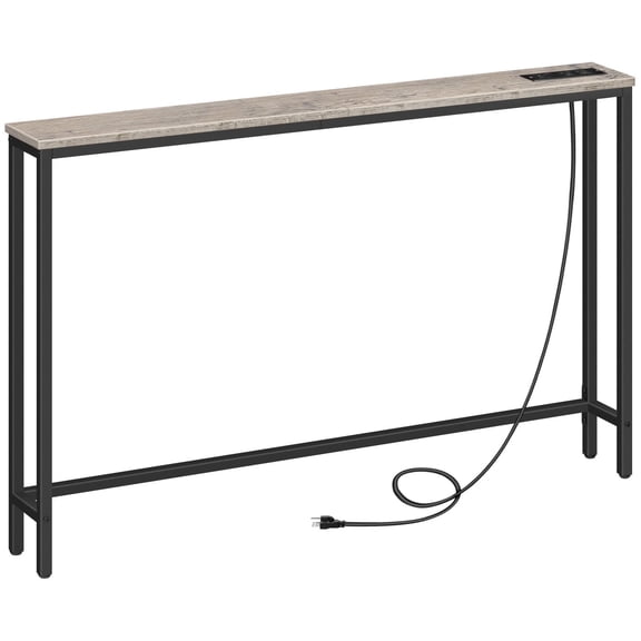 HOOBRO 47.2" Skinny Console Table with Power Outlets, 5.9" Behind Couch Table with Charging Station, Narrow Sofa Table, Long Entryway Table for Living Room, Hallway, Foyer, Greige BG15XG01G1