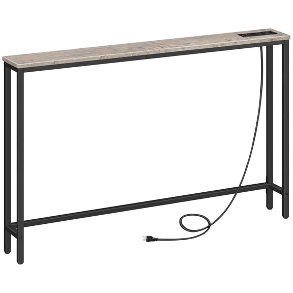 HOOBRO 47.2" Skinny Console Table with Power Outlets, 5.9" Behind Couch Table with Charging Station, Narrow Sofa Table, Long Entryway Table for Living Room, Hallway, Foyer, Greige BG15XG01G1
