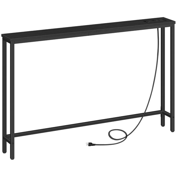 HOOBRO 47.2" Skinny Console Table with Power Outlets, 5.9" Behind Couch Table with Charging Station, Narrow Sofa Table, Long and Thin Table for Entryway, Living Room, Black BB15XG01G1
