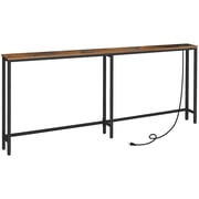 HOOBRO 5.9" Skinny Console Table with Charging Station, 78.7" Narrow Sofa Table with Power Outlets, Long Behind Couch Table, Slim Entryway for Hallway, Living Room, Rustic Brown