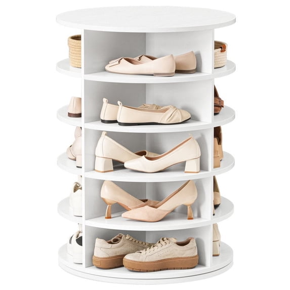 HOOBRO 5-Tier 20 Pair Rotating Shoe Rack Entryway Hallway Coatroom Hallway White WT05SC01