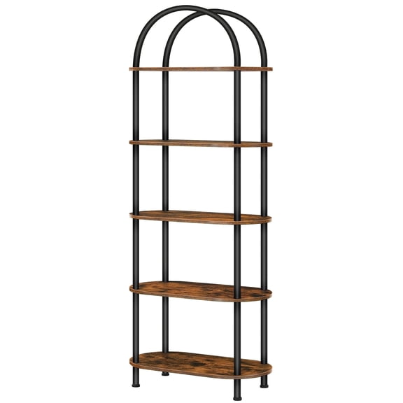 HOOBRO Industrial 5-Tier Arched Bookshelf with Metal Frame, Rustic Brown