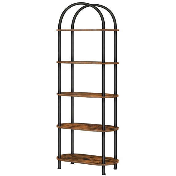 HOOBRO 5 Tier Open Bookshelf, Industrial Arched Bookcase Display Shelf Racks, Wooden Bookcase Storage Shelves Metal Frame, Tall Storage Organizer for Home, Easy Assembly, Rustic Brown BF176SJ01