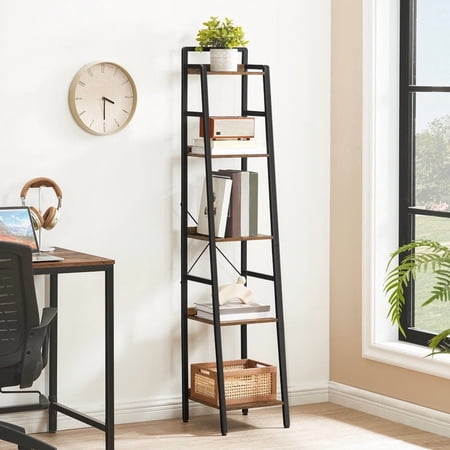 HOOBRO Industrial 5-Tier Arched Bookshelf with Metal Frame, Rustic Brown
