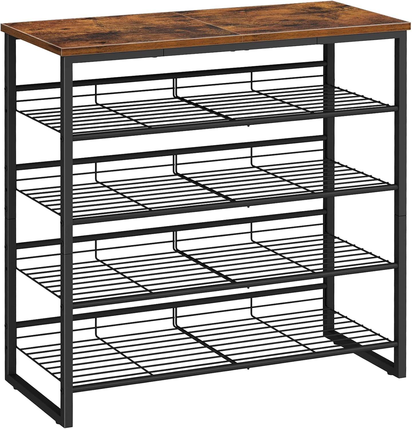 HOOBRO 5 Tier Shoe Rack Shoe Organizer Adjustable Shelves Flat or Slanted Holds 16-20 Pairs Entryway Closet Rustic Brown and Black BF08XJ01