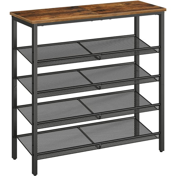 HOOBRO 5-Tier Shoes Rack with Adjustable Mesh Shelves 16-20 Pairs of Shoes Entryway Home Closet Rustic Brown BF12XJ01